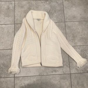 MADEWELL Cable Knit Cardigan Sweater collar Zip Fringe Detail shawl Small